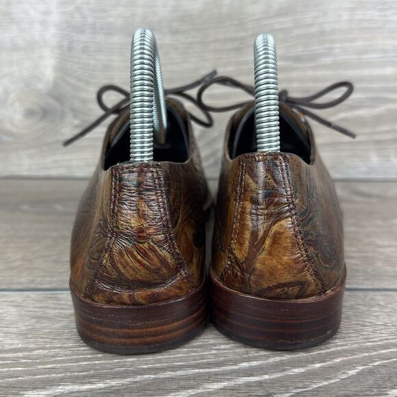 Patricia Nash Silvio Women’s Sz 7 Brown Leather Bark Leaves Print Oxford Shoes - Picture 4 of 12